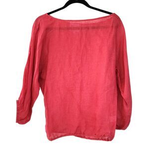 MICHELLE FARMER Raspberry Pink 100% Linen Balloon Bubble Blouse Size M Lagenlook